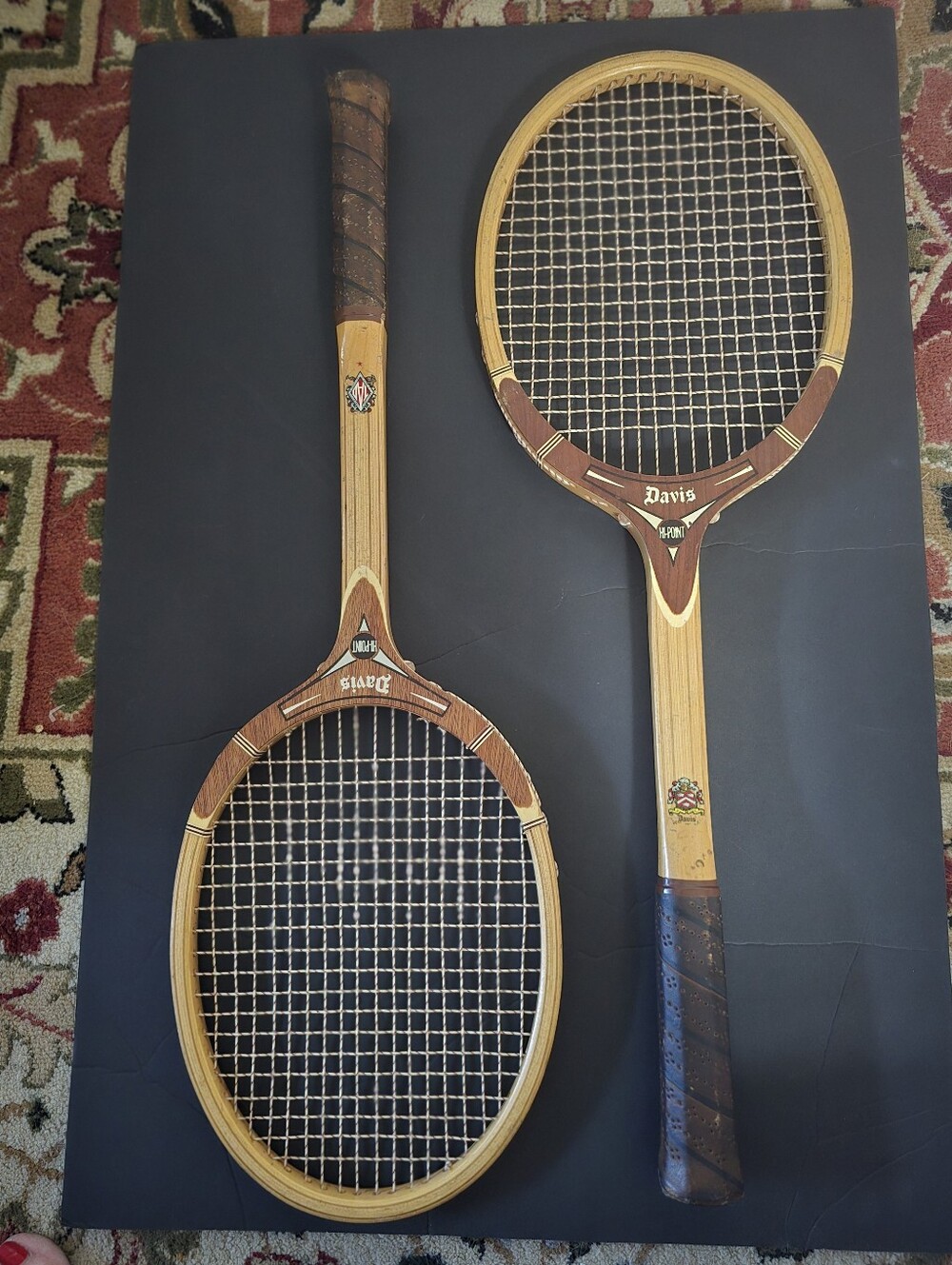 Vintage T.A. Davis Hi-Point Wood Tennis Racquets Pair 1970s USA Leather Grip